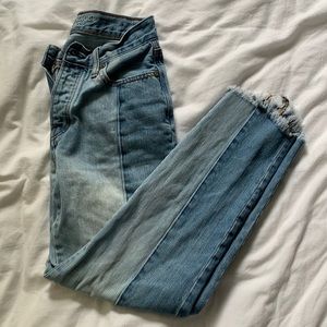 Two Tone Cropped Raw Hem Ankle Length Jeans